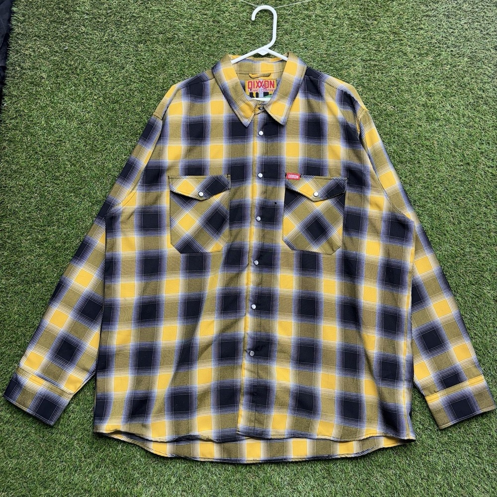 Dixxon "Sentinel" Flannel Shirt Mens 3XL SS Bamboo Pearl Snap Yellow And Black